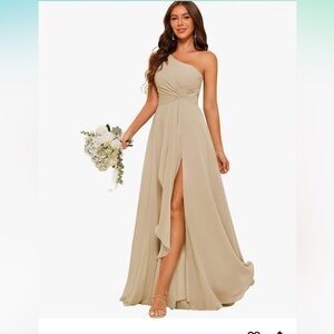 Elegant One-Shoulder Tan Dress